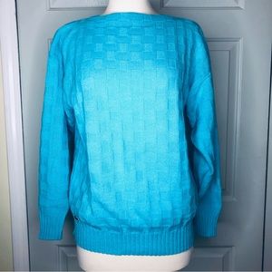 Izod Made In USA 💯 Acrylic Boat Collar Aqua Blue Sweater Size S